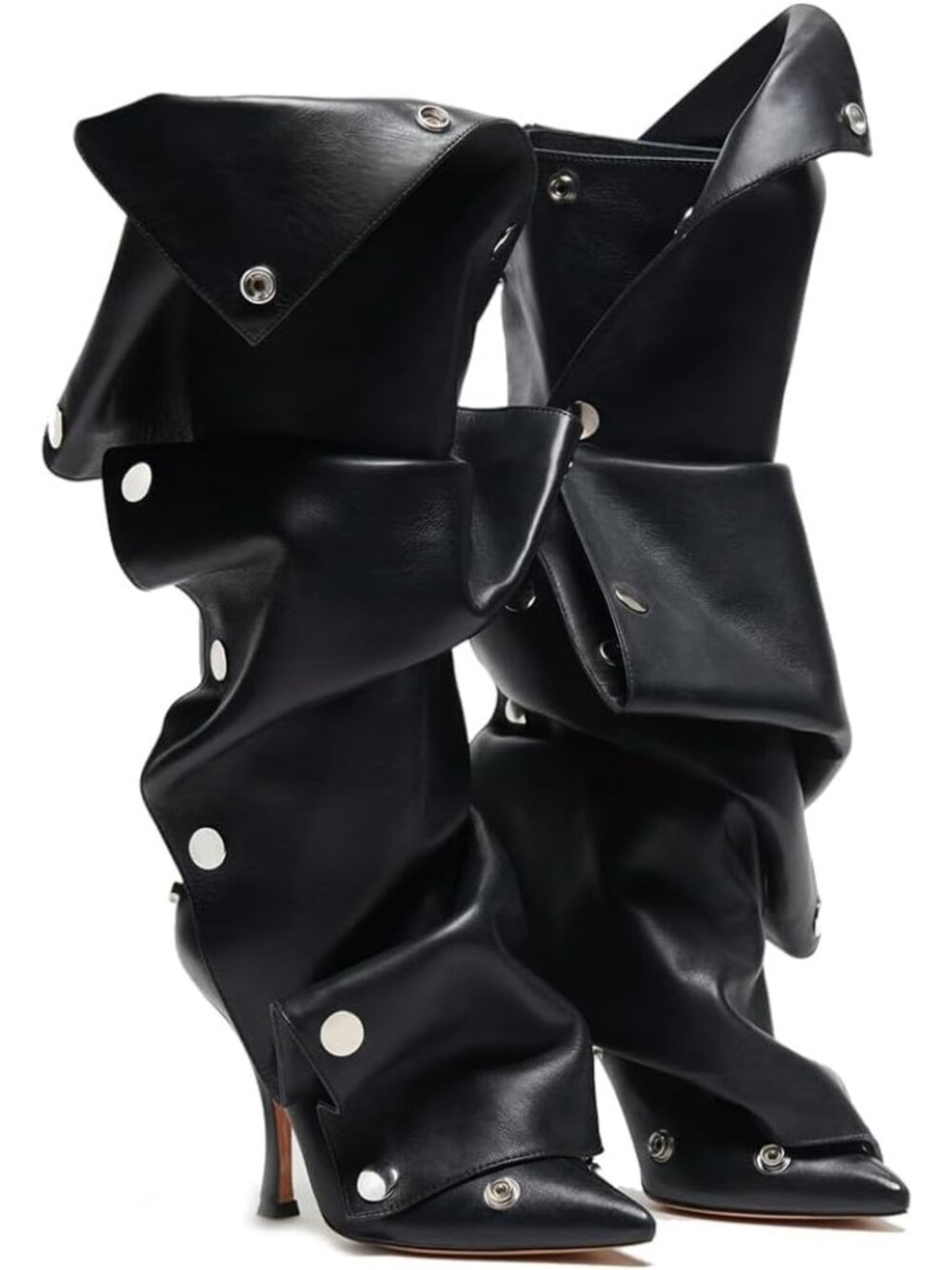 Women's Black Knee High Boots Stiletto Boots Pointed Toe High Heels Wide Calf